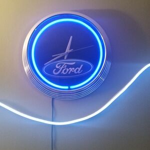 Ford Neon Clock with Blue and Silver Highlights